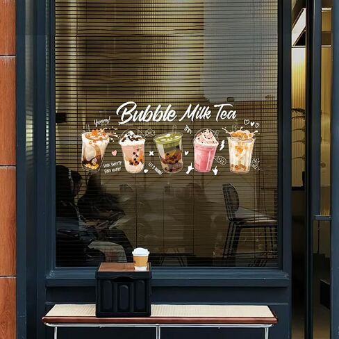 Bubble Static Cling Sticker Milk Tea Posters, Suitable for Milk Tea Shops, Coffee Shops, Bakeries in Saudi Arabia