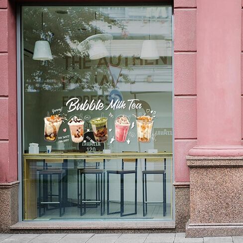 Bubble Static Cling Sticker Milk Tea Posters, Suitable for Milk Tea Shops, Coffee Shops, Bakeries in Saudi Arabia