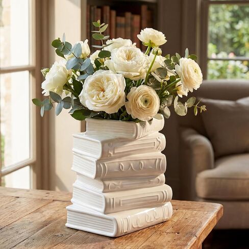 Ceramic Book Shaped Vase for Flowers 7" x 5.9" x 4.1" Small Ceramic Book-Shaped Vase Cute Bookshelf Decor Flowerpot for Book Lovers Gift Home Office Bookshelf Dining Table Decor (Colorful) in Kuwait