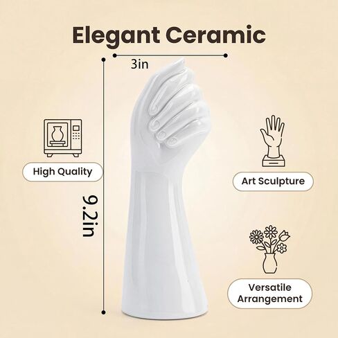 White Ceramic Flower Vase Decorative Accent for Living Room, Coffee Table, Shelf & Farmhouse Home Decor in Saudi Arabia