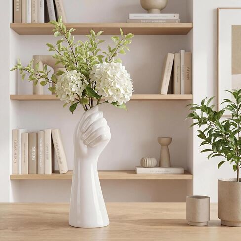 White Ceramic Flower Vase Decorative Accent for Living Room, Coffee Table, Shelf & Farmhouse Home Decor in Saudi Arabia