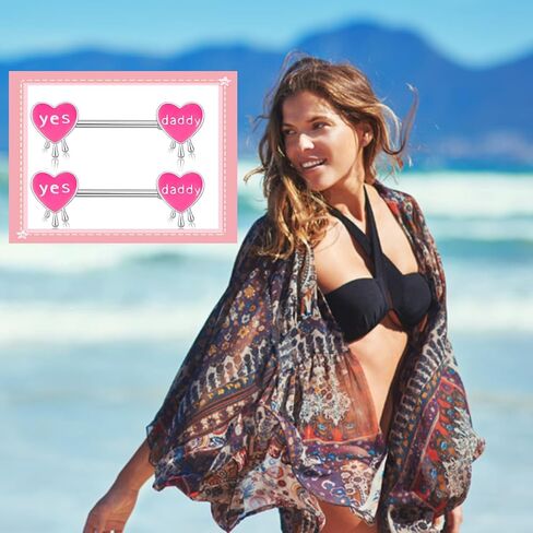 Pink Heart Letter Nipple Rings 14G Stainless Steel Nipple Barbell Cute Love Heart Letters Nipplerings Yes Daddy Naughty Words Body Piercing Jewelry for Women Gifts in Saudi Arabia