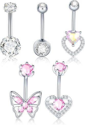 Xpircn 5Pcs Belly Button Ring Surgical Stainless Steel CZ Belly Rings Clicker Belly Piercings for Women Navel Piercing Jewelry Pack in Saudi Arabia