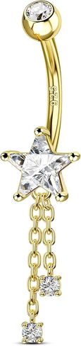 COCHARM 14K Gold Plated Belly Button Ring, 925 Sterling Silver Belly Navel Rings for Women, 14G Dangle Belly Piercing Jewelry in Kuwait