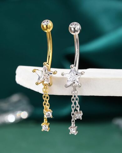 COCHARM 14K Gold Plated Belly Button Ring, 925 Sterling Silver Belly Navel Rings for Women, 14G Dangle Belly Piercing Jewelry in Kuwait