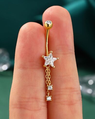 COCHARM 14K Gold Plated Belly Button Ring, 925 Sterling Silver Belly Navel Rings for Women, 14G Dangle Belly Piercing Jewelry in Kuwait