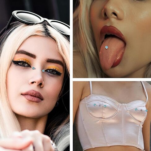 FUNLMO 1 زوج الحلمة ثقب المجوهرات حلقات الحلمة التيتانيوم حلقات اللسان جسر ثقب المجوهرات داخليا الخيوط الحلمة الحدائد الأخضر الفيروز in Kuwait