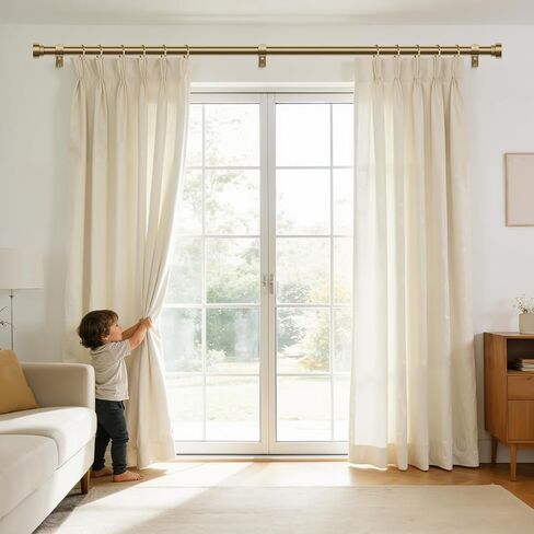 Hei!Dear Gold Curtain Rods 36 to 88 Inch, Brushed Warm Gold 1" Adjustable Heavy Duty Brass Curtain Rods for Windows,Decorative Window Treatment Rod with Solid Aluminum Finials for Living Room Bedroom in Saudi Arabia