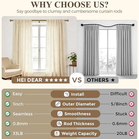 Hei!Dear Gold Curtain Rods 36 to 88 Inch, Brushed Warm Gold 1" Adjustable Heavy Duty Brass Curtain Rods for Windows,Decorative Window Treatment Rod with Solid Aluminum Finials for Living Room Bedroom in Saudi Arabia