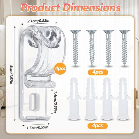 4 Sets Curtain P Clip, Blind Cord Holder, Clear Saftey Chain Retainer and Cord Guide, Fixation Hook Bead Chain Tension Device with Screws for Roller Vertical and Roman Shades in Saudi Arabia
