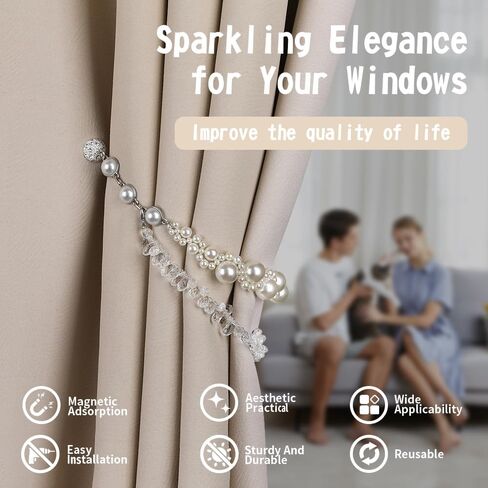 KVI Magnetic Curtain Tiebacks 2PCS Pearl for Bedroom/Living Room in Kuwait