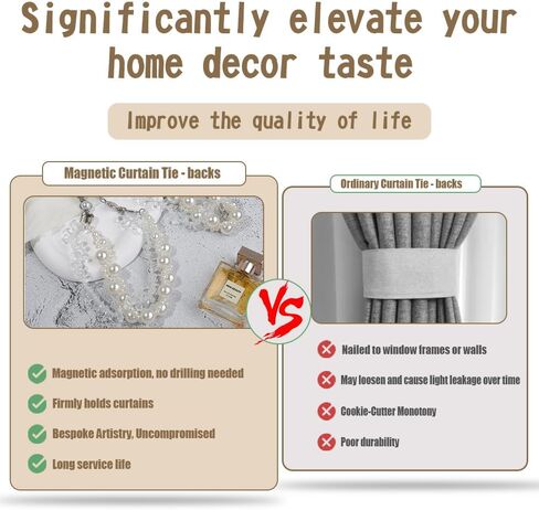 KVI Magnetic Curtain Tiebacks 2PCS Pearl for Bedroom/Living Room in Kuwait