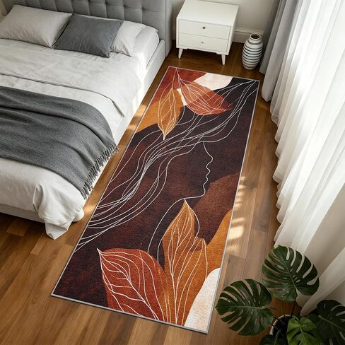 Mid Century Modern Runner Rug 3x8 ft, Abstract Woman Face Leaves Washable Hallway Runner Rug, Non-Slip Low Pile Minimalist Boho Carpet for Entryway, Bedroom, Laundry Room, Indoor Home Decor C1&-223 in Kuwait