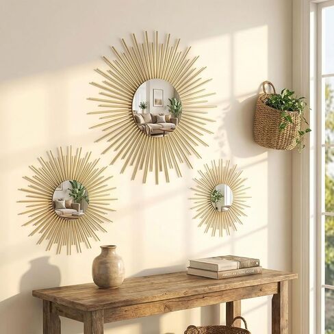 AIM & GGKK Gold Metal Wall Decor, Set of 3 Modern Metal Wall Art for Living Room, Minimalist Contemporary Gold Decor for Bedroom, Boho Accent Home Decoration in Saudi Arabia