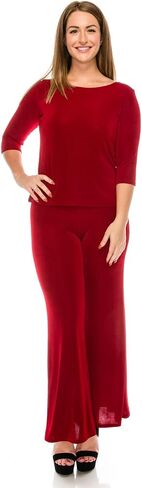 Jostar Women's Basic T Shirts - 3/4 Sleeve Scoop Neck Soft Wrinkle Free Solid Top with Side Slit in Kuwait