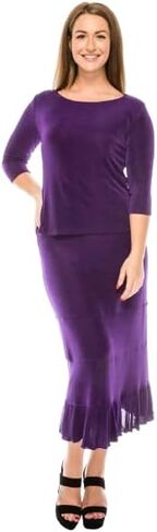 Jostar Women's Basic T Shirts - 3/4 Sleeve Scoop Neck Soft Wrinkle Free Solid Top with Side Slit in Kuwait