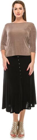 Jostar Women's Basic T Shirts - 3/4 Sleeve Scoop Neck Soft Wrinkle Free Solid Top with Side Slit in Kuwait