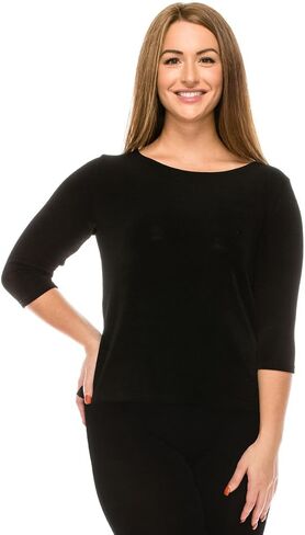 Jostar Women's Basic T Shirts - 3/4 Sleeve Scoop Neck Soft Wrinkle Free Solid Top with Side Slit in Kuwait