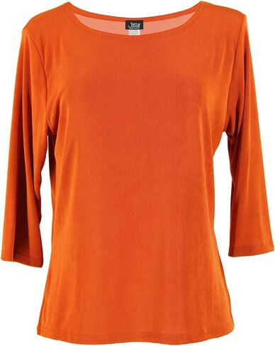 Jostar Women's Basic T Shirts - 3/4 Sleeve Scoop Neck Soft Wrinkle Free Solid Top with Side Slit in Kuwait