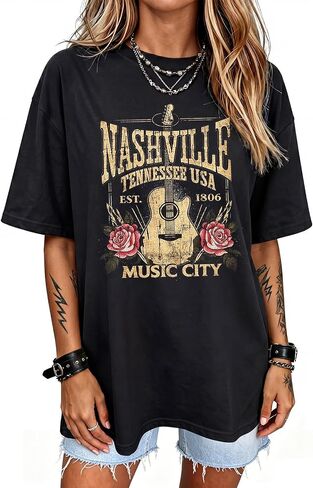 Oversized Nashville Tshirt for Women Graphic Vintage Tshirts Country Concert Outfit Tops Western Tee Shirts Rock Band Tees in Saudi Arabia