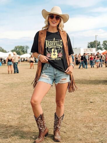 Oversized Nashville Tshirt for Women Graphic Vintage Tshirts Country Concert Outfit Tops Western Tee Shirts Rock Band Tees in Saudi Arabia