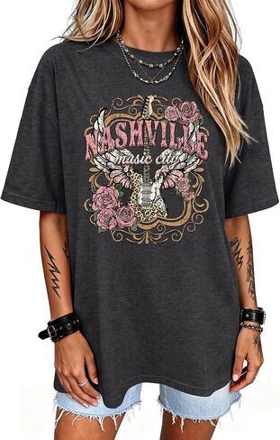 Oversized Nashville Tshirt for Women Graphic Vintage Tshirts Country Concert Outfit Tops Western Tee Shirts Rock Band Tees in Saudi Arabia