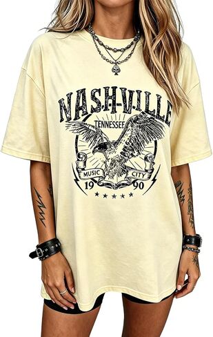 Oversized Nashville Tshirt for Women Graphic Vintage Tshirts Country Concert Outfit Tops Western Tee Shirts Rock Band Tees in Saudi Arabia