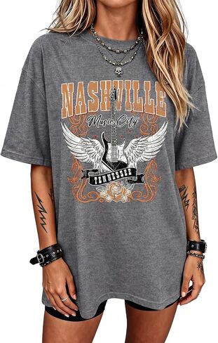 Oversized Nashville Tshirt for Women Graphic Vintage Tshirts Country Concert Outfit Tops Western Tee Shirts Rock Band Tees in Saudi Arabia