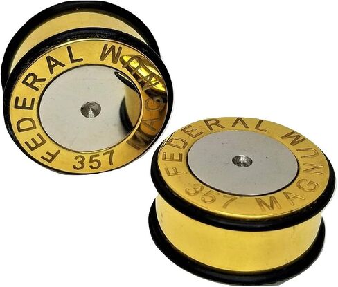 Magnum 357 Bullet Ear Plugs - Metal, Weighted Ear Gauges - 10 Sizes - Pair (2 Gauge (6mm)) in Kuwait