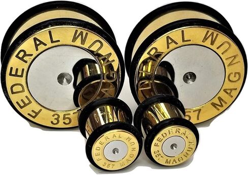 Magnum 357 Bullet Ear Plugs - Metal, Weighted Ear Gauges - 10 Sizes - Pair (2 Gauge (6mm)) in Kuwait