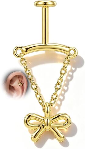 COCHARM Vertical Bowknot Helix Piercing Jewelry, 16G Threadless Vertical Helix Earring, 6mm Gold Tone Bowknot Top Helix Jewelry for Women in Kuwait