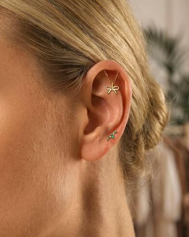 COCHARM Vertical Bowknot Helix Piercing Jewelry, 16G Threadless Vertical Helix Earring, 6mm Gold Tone Bowknot Top Helix Jewelry for Women in Kuwait