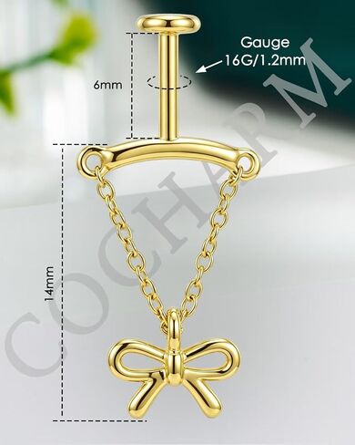 COCHARM Vertical Bowknot Helix Piercing Jewelry, 16G Threadless Vertical Helix Earring, 6mm Gold Tone Bowknot Top Helix Jewelry for Women in Kuwait