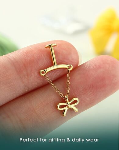 COCHARM Vertical Bowknot Helix Piercing Jewelry, 16G Threadless Vertical Helix Earring, 6mm Gold Tone Bowknot Top Helix Jewelry for Women in Kuwait