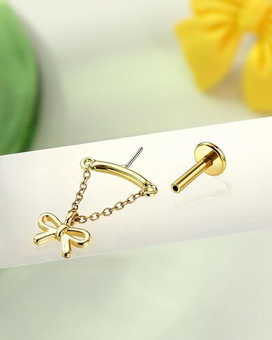 COCHARM Vertical Bowknot Helix Piercing Jewelry, 16G Threadless Vertical Helix Earring, 6mm Gold Tone Bowknot Top Helix Jewelry for Women in Kuwait