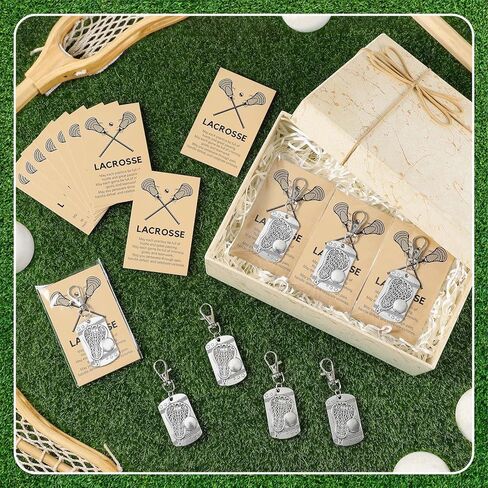Tondiamo 18 Lacrosse Gift for Boys Lacrosse Keychains Bulk and Cards with Opp Bags Custom Jewelry Gift Accessories for Boys Senior in Kuwait