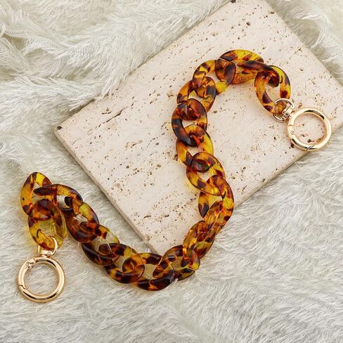 FunBoat Tortoise Shell Resin Bag Chain Charm - 15.1 Inch Decorative Purse Chain with Gold Tone Round Clasps - Short Bag Accessories for Handbags, Tote Bags and Purses in Saudi Arabia