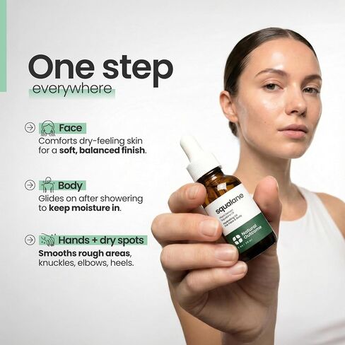Pure Squalane Oil l 100% Plant Derived Squalane Oil for Face, Body, Hair & Lips I Weightless Moisturizing Oil Firms Skin, Reduces Fine Lines & Enhances Skin Elasticity I 1 oz in Kuwait