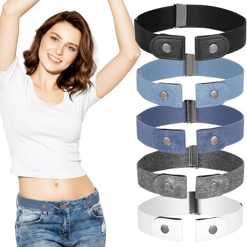 Andibro 5 Pcs No Buckle Belts for Women, Adjustable Invisible Stretch Belt for Jeans & Pants, Buckle-Free Design with Fabric Material in Kuwait