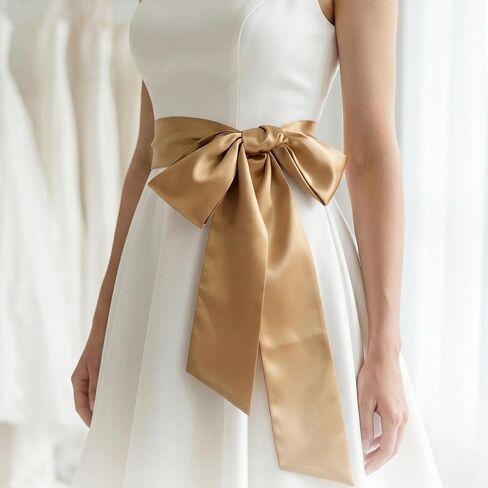 2pcs Gold Sash Belt for Dress, Gold Satin Sash Belt, Bow Belts for Women Gown Dresses Special Occasion Formal Prom Dresses 4'' Wide Double Side Women in Kuwait