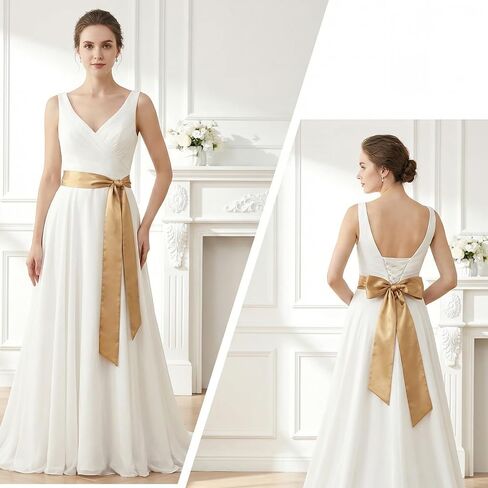 2pcs Gold Sash Belt for Dress, Gold Satin Sash Belt, Bow Belts for Women Gown Dresses Special Occasion Formal Prom Dresses 4'' Wide Double Side Women in Kuwait