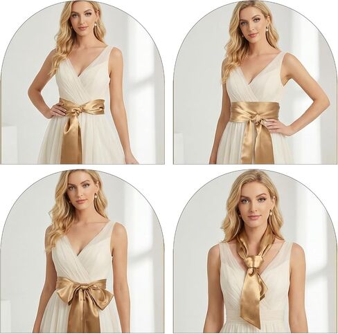 2pcs Gold Sash Belt for Dress, Gold Satin Sash Belt, Bow Belts for Women Gown Dresses Special Occasion Formal Prom Dresses 4'' Wide Double Side Women in Kuwait