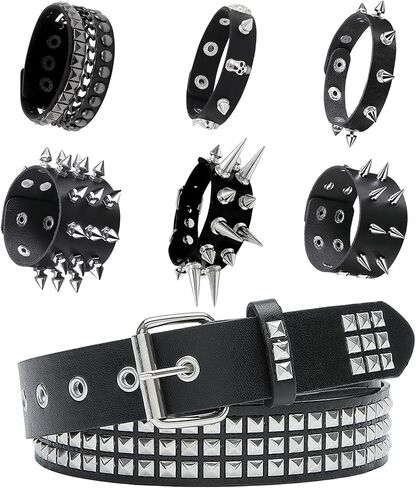 YMO Black Studded Belt, Spiked Bracelets Emo Belt Spike Bracelet Rivet Studded Bracelets Grunge Punk Accessories for Men Women in Saudi Arabia