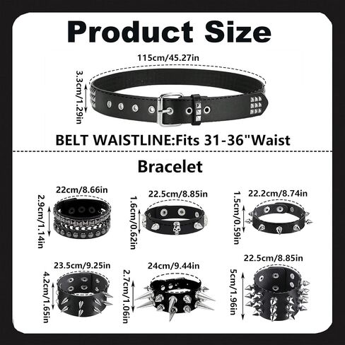 YMO Black Studded Belt, Spiked Bracelets Emo Belt Spike Bracelet Rivet Studded Bracelets Grunge Punk Accessories for Men Women in Saudi Arabia