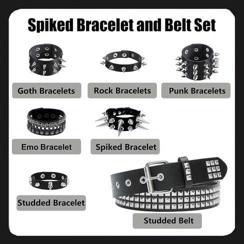 YMO Black Studded Belt, Spiked Bracelets Emo Belt Spike Bracelet Rivet Studded Bracelets Grunge Punk Accessories for Men Women in Saudi Arabia