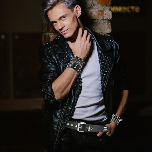 YMO Black Studded Belt, Spiked Bracelets Emo Belt Spike Bracelet Rivet Studded Bracelets Grunge Punk Accessories for Men Women in Saudi Arabia
