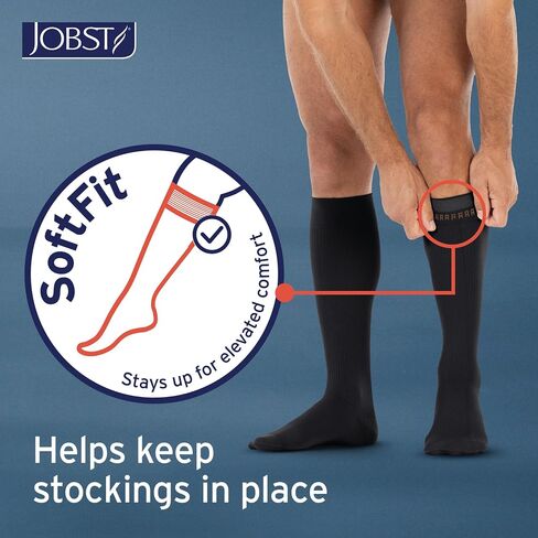 JOBST forMen Compression Socks 20-30 mmHg Knee High, with SoftFit Band, Closed Toe, Black, X-Large in Kuwait