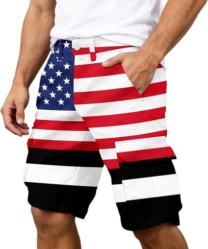 4Th of July Shorts Men American Flag Golf Short Red White and Blue Patriotic Outfits Independence Day Pants with Pockets in Kuwait