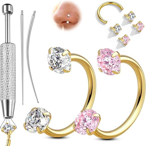 ORAZIO 18G Horseshoe Nose Rings for Women Men Double Gem Horse Shoe Nose Ring Hoops Surgical Steel Silver Gold Cartilage Helix Tragus Daith Earrings Labret Lip Piercing Jewelry Cute Small Septum Rings in Saudi Arabia