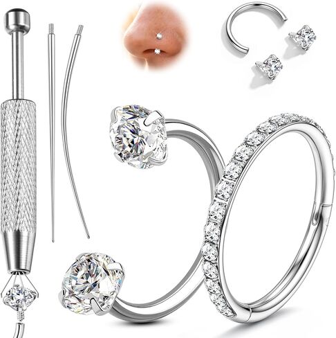 ORAZIO 18G Horseshoe Nose Rings for Women Men Double Gem Horse Shoe Nose Ring Hoops Surgical Steel Silver Gold Cartilage Helix Tragus Daith Earrings Labret Lip Piercing Jewelry Cute Small Septum Rings in Saudi Arabia
